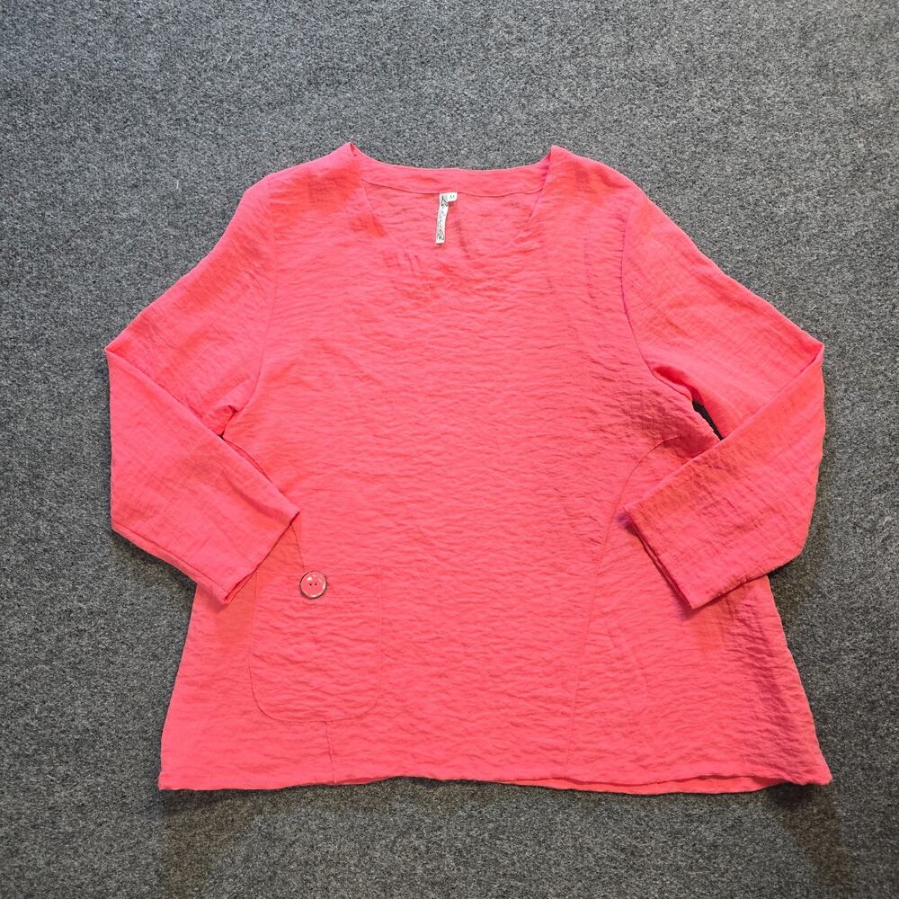 Lulu B Top Womens Size Medium Orange Pink Textured Round Neck Casual Capsule